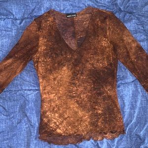 Wet seal Brown sheer textured shirt. V-neck.